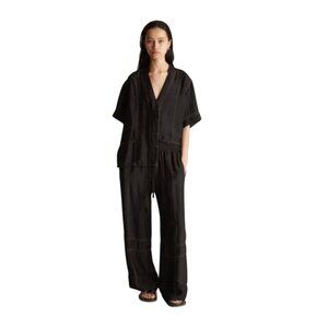 Lee Mathews Kline Shirt Top Blouse Womens 0 XS Black Short Sleeve Button Front